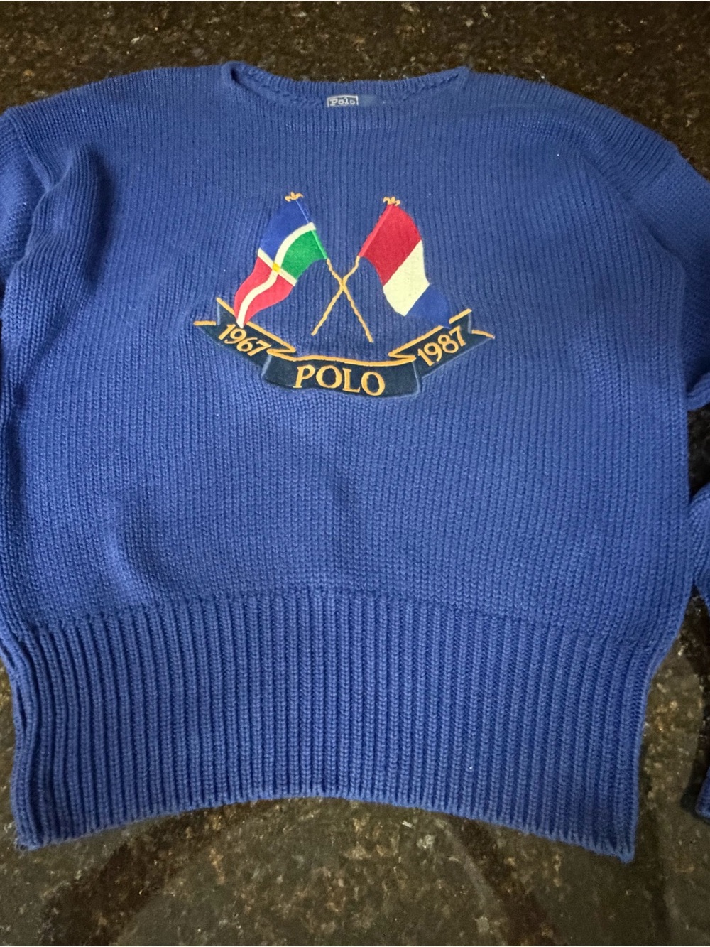 Polo by Ralph Lauren Royal Blue Crewneck Sweater with Flag Crest